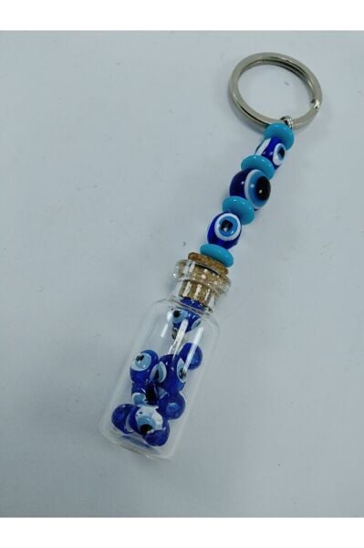Evil Eye Bead Keychain Handmade Bottle Blue Gift Accessory