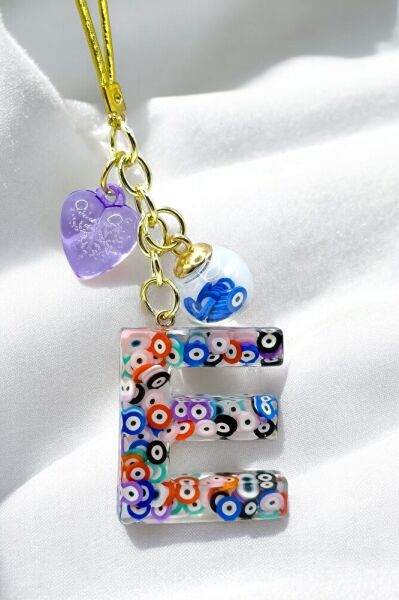 Colorful Evil Eye Beaded Letter E Car Rearview Mirror Ornament, New Car Gift