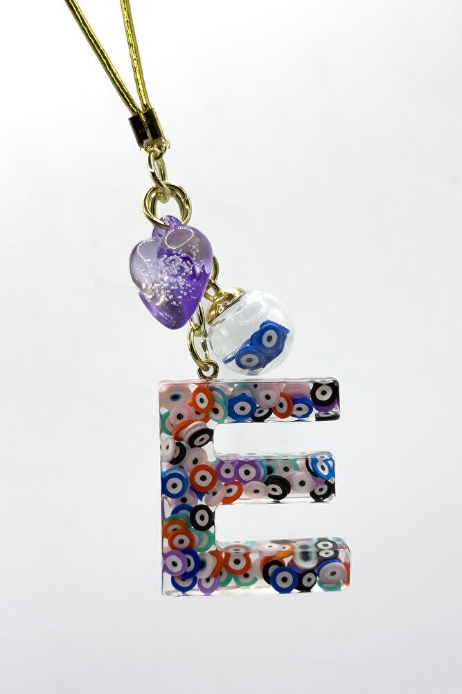 Colorful Evil Eye Beaded Letter E Car Rearview Mirror Ornament, New Car Gift