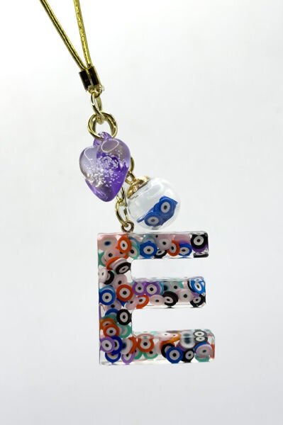 Colorful Evil Eye Beaded Letter E Car Rearview Mirror Ornament, New Car Gift