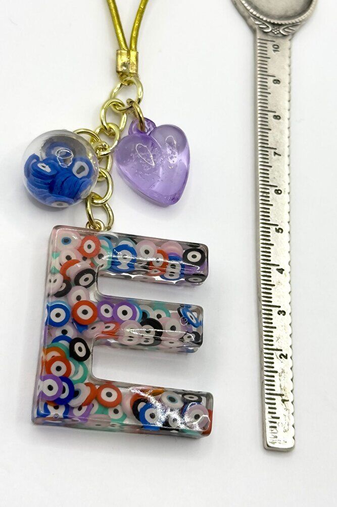 Colorful Evil Eye Beaded Letter E Car Rearview Mirror Ornament, New Car Gift