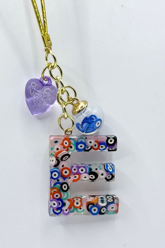 Colorful Evil Eye Beaded Letter E Car Rearview Mirror Ornament, New Car Gift