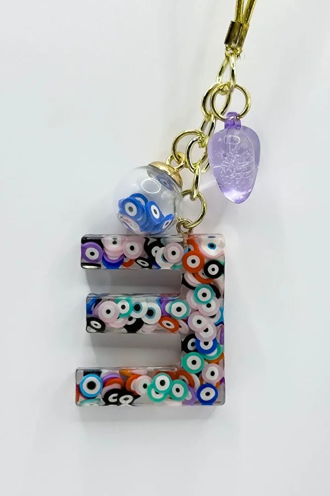 Colorful Evil Eye Beaded Letter E Car Rearview Mirror Ornament, New Car Gift