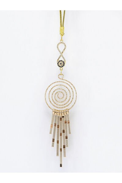 Zirkon Taşlı Sonsuzluk Nazar Girdap Püsküllü Araba Dikiz Ayna Süsü, Gold Yeni Araba Hediyesi