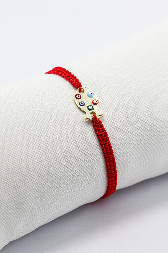 Renkli Nazar Boncuklu Metal Balık Ayarlanabilir Asansörlü Kırmızı Bileklik