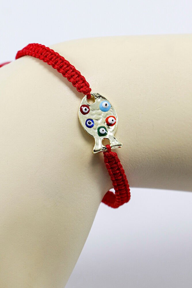 Renkli Nazar Boncuklu Metal Balık Ayarlanabilir Asansörlü Kırmızı Bileklik