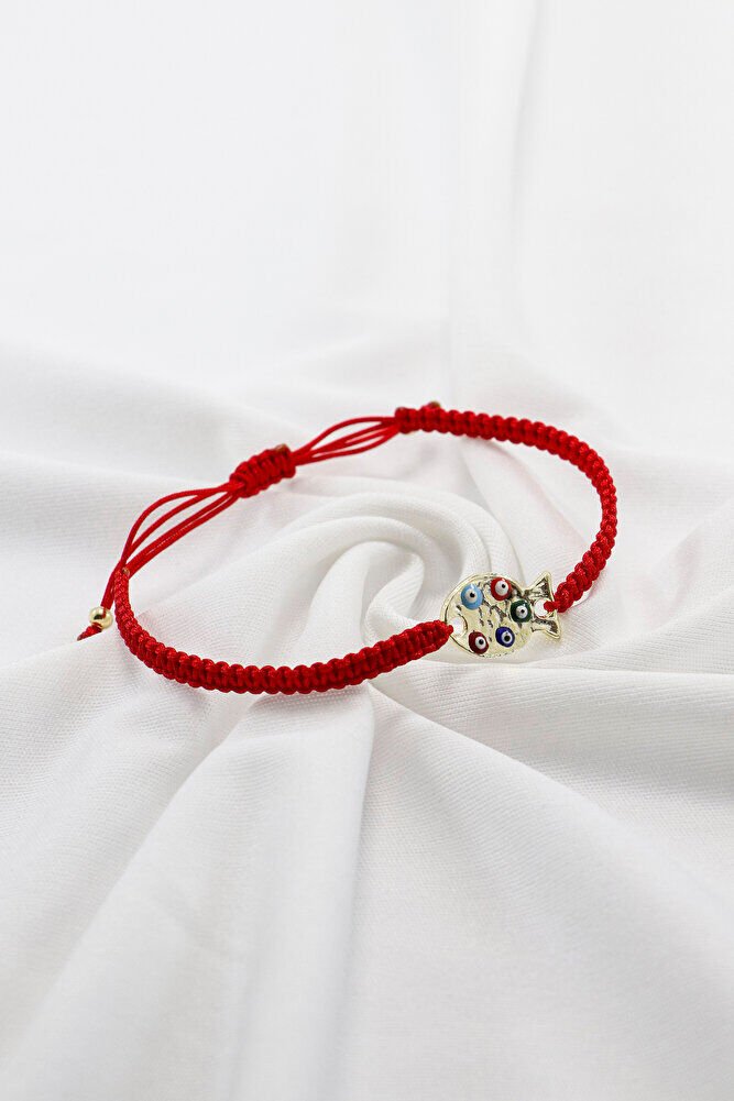 Renkli Nazar Boncuklu Metal Balık Ayarlanabilir Asansörlü Kırmızı Bileklik