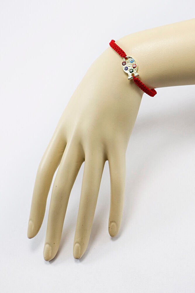 Renkli Nazar Boncuklu Metal Balık Ayarlanabilir Asansörlü Kırmızı Bileklik