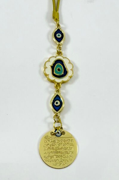 Elips Nazar Çiçekli Metal Ayetel Kürsi Araba Dikiz Ayna Süsü, Yeni Araba Hediyesi