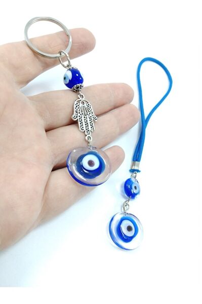 Nazar Boncuğu Anahtarlık + Araba Süsü Ikili Set El Yapımı Hediyelik Eşya Yeni Araba Hediyesi