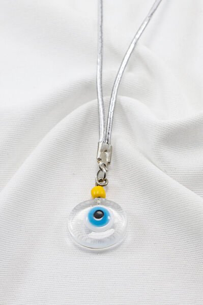Small Transparent Evil Eye Bead Car Rearview Mirror Ornament Handmade Glass Metallic Rubberized Gift Accessory