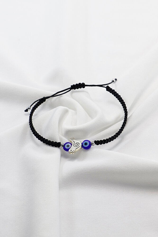 Metal Gümüş Renkli Kuş ve El Yapımı Cam Nazar Boncukları Ayarlanabilir Asansörlü Bileklik