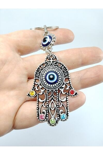 Hamse Eli Nazar Boncuğu Anahtarlık Taşlı Metal Hediyelik Aksesuar