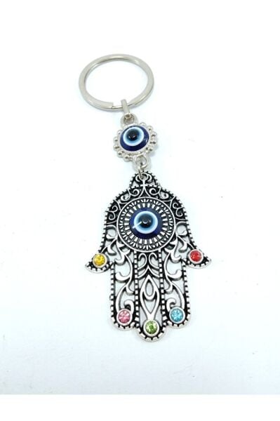 Hamse Eli Nazar Boncuğu Anahtarlık Taşlı Metal Hediyelik Aksesuar
