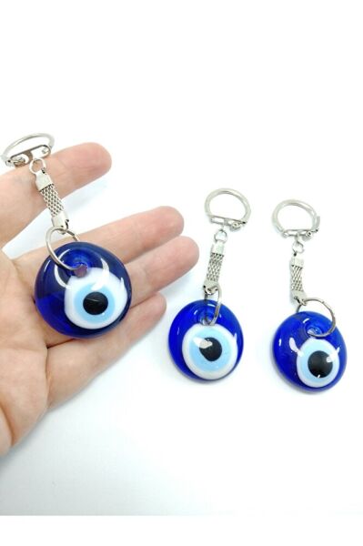 Nazar Boncuğu Anahtarlık El Yapımı Sade Cam Hediyelik Eşya Üçlü Set