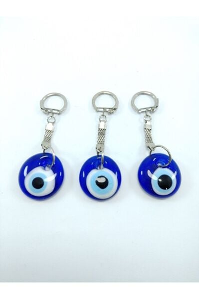 Nazar Boncuğu Anahtarlık El Yapımı Sade Cam Hediyelik Eşya Üçlü Set