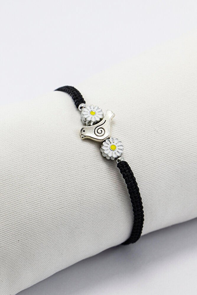 Metal Gümüş Renkli Kuş ve Papatyalar Ayarlanabilir Asansörlü Bileklik