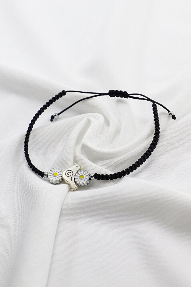 Metal Gümüş Renkli Kuş ve Papatyalar Ayarlanabilir Asansörlü Bileklik