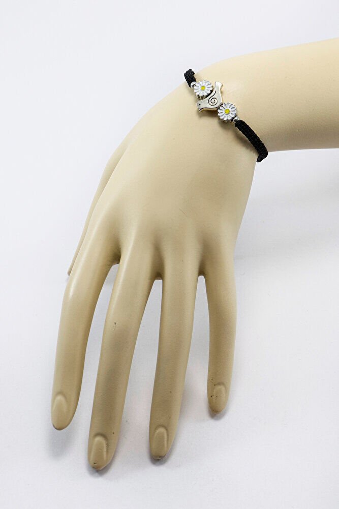 Metal Gümüş Renkli Kuş ve Papatyalar Ayarlanabilir Asansörlü Bileklik