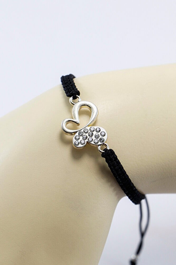 Metal Gümüş Renkli Taşlı Kelebek Ayarlanabilir Asansörlü Bileklik