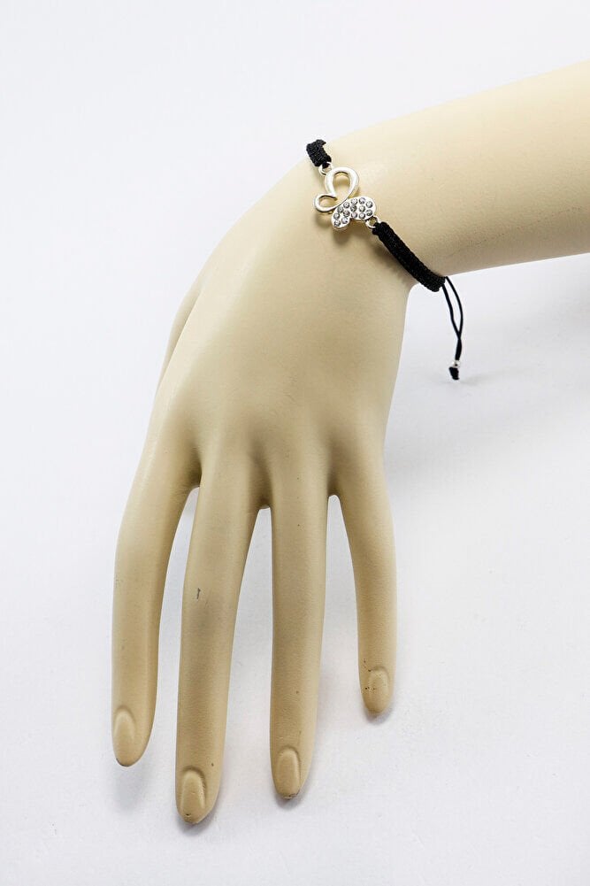 Metal Gümüş Renkli Taşlı Kelebek Ayarlanabilir Asansörlü Bileklik