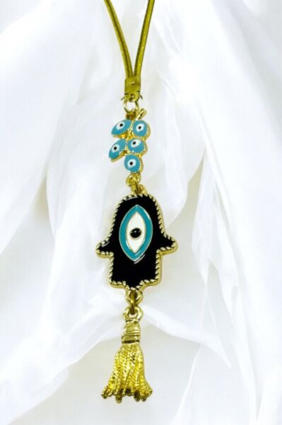 Mavi Nazarlı Salkım Hamse Araba Dikiz Ayna Süsü, Fatıma Ana Eli Yeni Araba Hediyesi