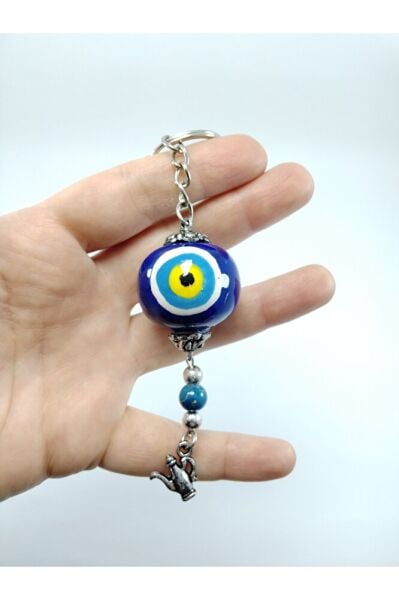 El Yapımı Cam Nazar Boncuklu Seramik Anahtarlık Hediyelik Eşya