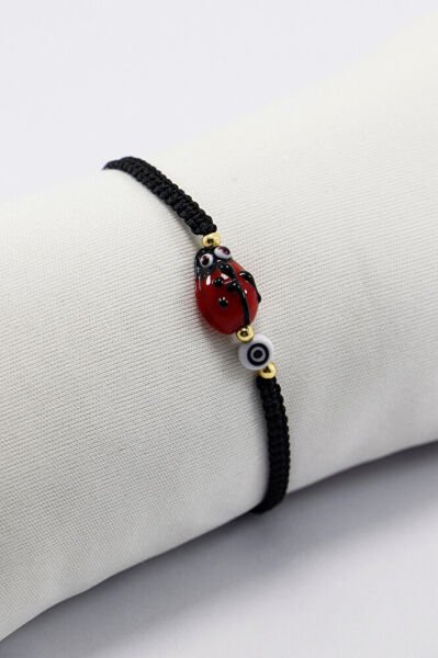 El Yapımı Cam Uğur Böceği Siyah Beyaz Nazar Boncuğu Ayarlanabilir Asansörlü Bileklik