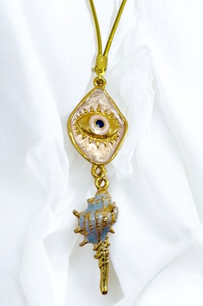 Deniz Kabuğu Püskül Detaylı Pembe Göz Figürü Dikiz Ayna Süsü, Tarz Yeni Araba Hediyesi