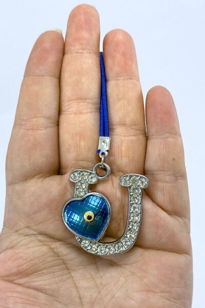 Nazar Boncuklu U Harfi Araba Dikiz Ayna Süsü Metal Hediyelik Aksesuar