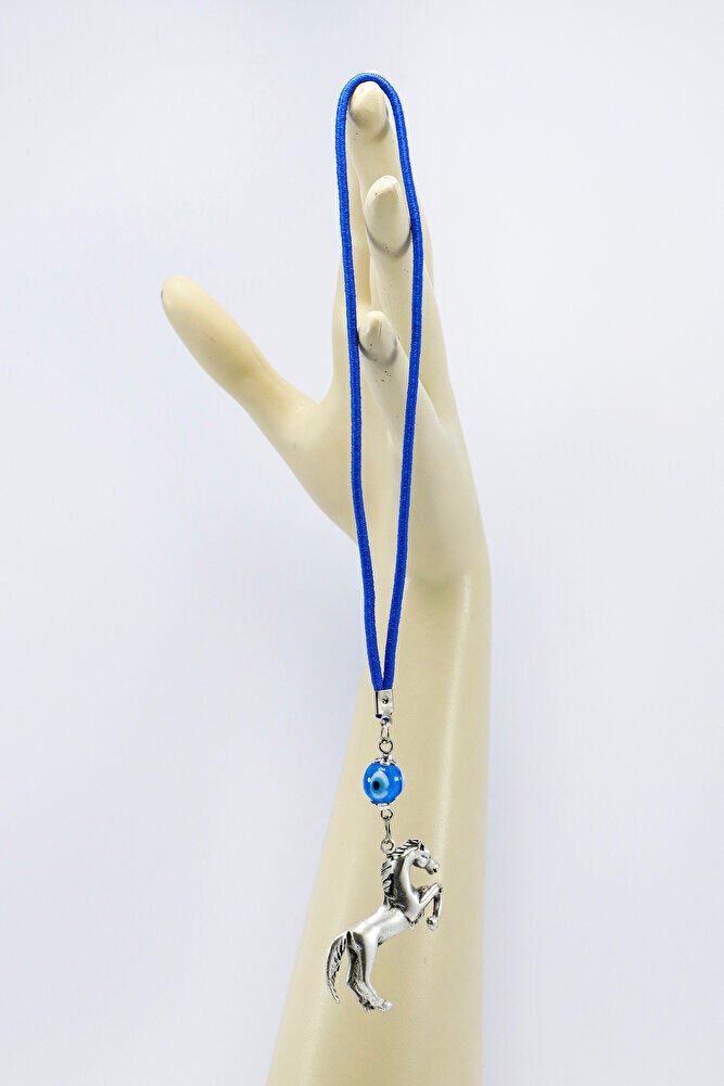 Turkuaz Cam Nazar Boncuğu Üç Boyutlu Metal At Araba Dikiz Ayna Süsü