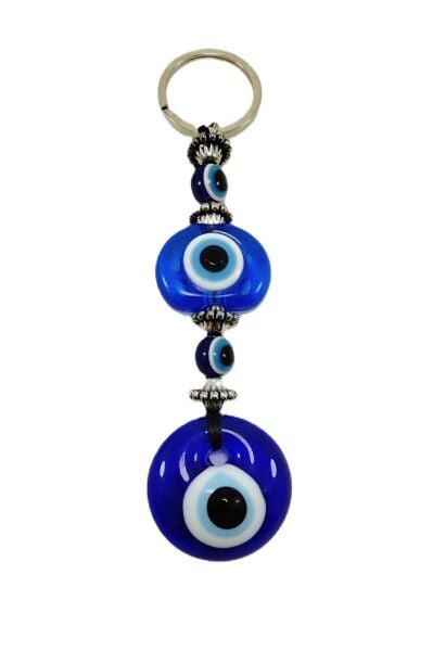 Nazar Boncuğu Anahtarlık El Yapımı Cam Hediyelik Aksesuar, Turkuaz Plastik Boncuklu