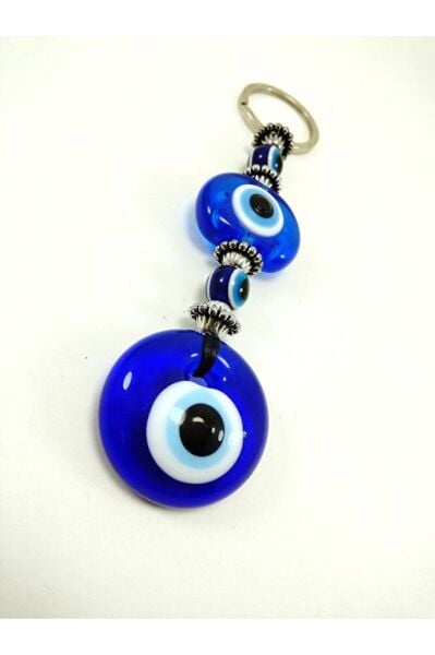 Nazar Boncuğu Anahtarlık El Yapımı Cam Hediyelik Aksesuar, Turkuaz Plastik Boncuklu