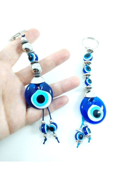 Nazar Boncuğu Anahtarlık Metalik Boncuklu El Yapımı Cam Hediyelik Aksesuar Ikili Set