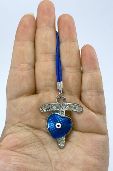 Nazar Boncuklu T Harfi Araba Dikiz Ayna Süsü Metal Hediyelik Aksesuar