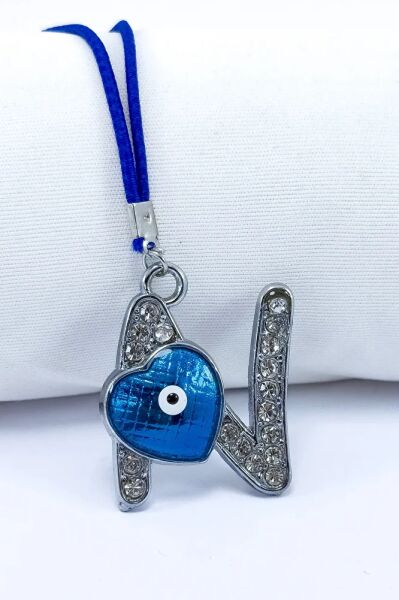 Nazar Boncuklu N Harfi Araba Dikiz Ayna Süsü Metal Hediyelik Aksesuar