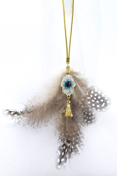 Feathered Shiny Stone Hamse Rubber Car Rearview Mirror Ornament, Tasseled New Car Gift