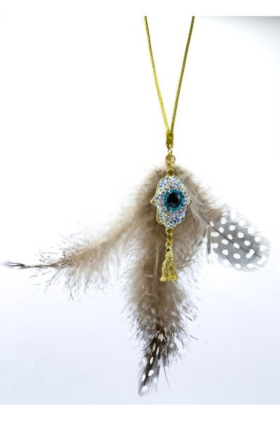 Feathered Shiny Stone Hamse Rubber Car Rearview Mirror Ornament, Tasseled New Car Gift