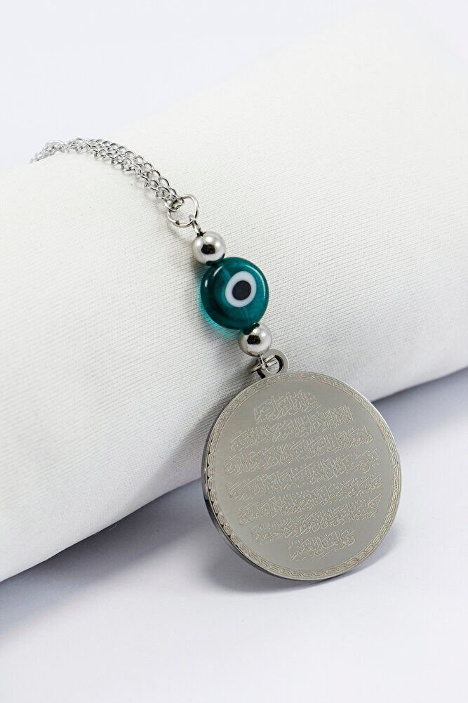 Yeşil Nazar Gümüş Renkli 316L Paslanmaz Çelik Ayetel Kürsi / Felak Nas Ihlas Araba Dikiz Ayna Süsü