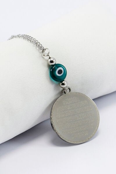 Yeşil Nazar Gümüş Renkli 316L Paslanmaz Çelik Ayetel Kürsi / Felak Nas Ihlas Araba Dikiz Ayna Süsü