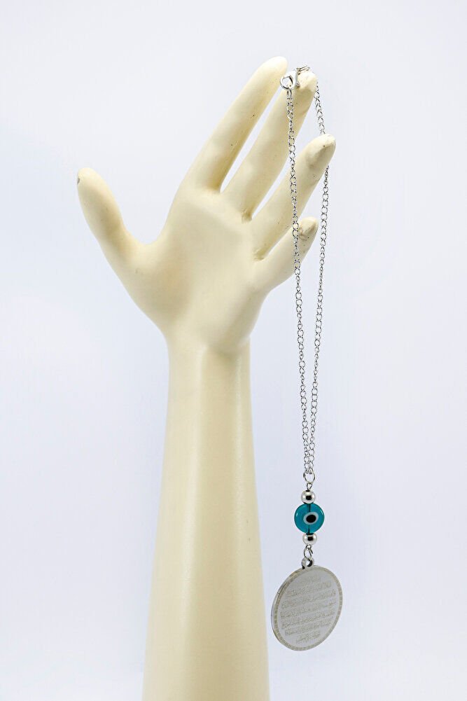 Yeşil Nazar Gümüş Renkli 316L Paslanmaz Çelik Ayetel Kürsi / Felak Nas Ihlas Araba Dikiz Ayna Süsü