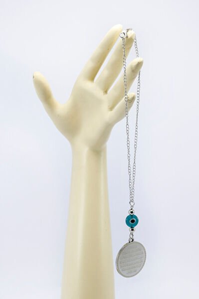 Yeşil Nazar Gümüş Renkli 316L Paslanmaz Çelik Ayetel Kürsi / Felak Nas Ihlas Araba Dikiz Ayna Süsü