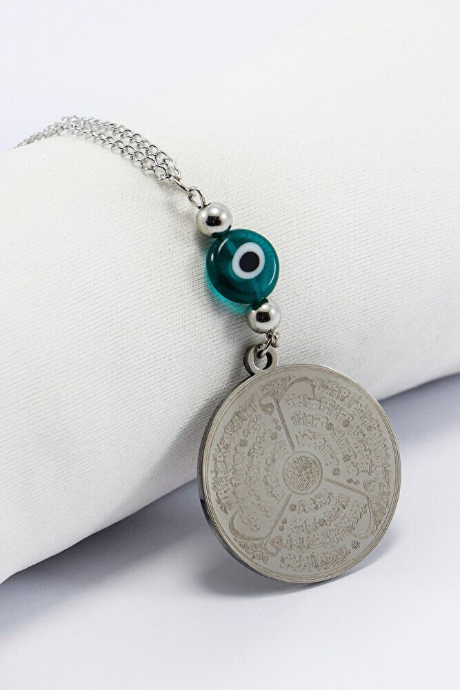 Yeşil Nazar Gümüş Renkli 316L Paslanmaz Çelik Ayetel Kürsi / Felak Nas Ihlas Araba Dikiz Ayna Süsü