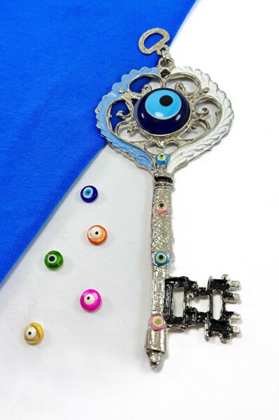 Metal Nikel Kaplama El Yapımı Cam Nazar Boncuklu Anahtar Figürlü Duvar Süsü