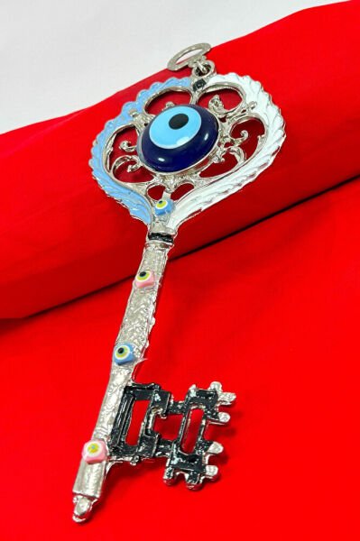 Metal Nikel Kaplama El Yapımı Cam Nazar Boncuklu Anahtar Figürlü Duvar Süsü