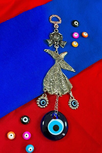 Metal Nikel Kaplama El Yapımı Cam Nazar Boncuklu Semazen Boncuklu Duvar Süsü