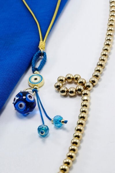 Turkuaz Çok Gözlü Nazar Boncuklu Özel Tasarım Elastik İpli Dikiz Ayna Süsü, Yeni Araba Hediyesi