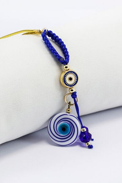 Çarkıfelek Beyaz Nazar Boncuklu Özel Tasarım Elastik İpli Dikiz Ayna Süsü, Yeni Araba Hediyesi