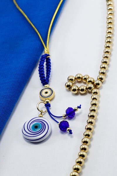 Çarkıfelek Beyaz Nazar Boncuklu Özel Tasarım Elastik İpli Dikiz Ayna Süsü, Yeni Araba Hediyesi