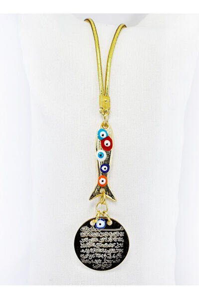 Uzun Balık Nazar Boncuklu Metal Ayetel Kürsi Altın Renkli Araba Dikiz Ayna Süsü, Yeni Araba Hediyesi